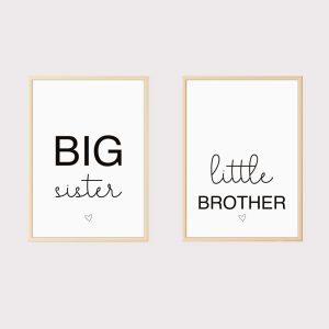 'Big Sister Little Brother Prints' Set of 2 Nursery Prints UNFRAMED