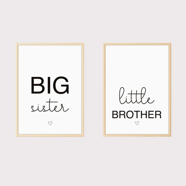 'Big Sister Little Brother Prints' Set of 2 Nursery Prints UNFRAMED