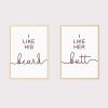 'I Like His Beard I Like Her Butt' Set of 2 Nursery Prints UNFRAMED