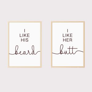 'I Like His Beard I Like Her Butt' Set of 2 Nursery Prints UNFRAMED