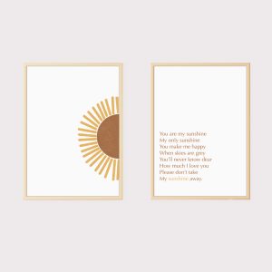 'You Are My Sunshine' Set of 2 Wall Art UNFRAMED