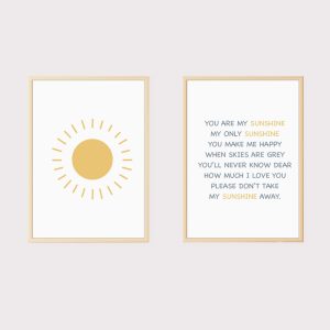 'You Are My Sunshine' Set of 2 Nursery Wall Art UNFRAMED