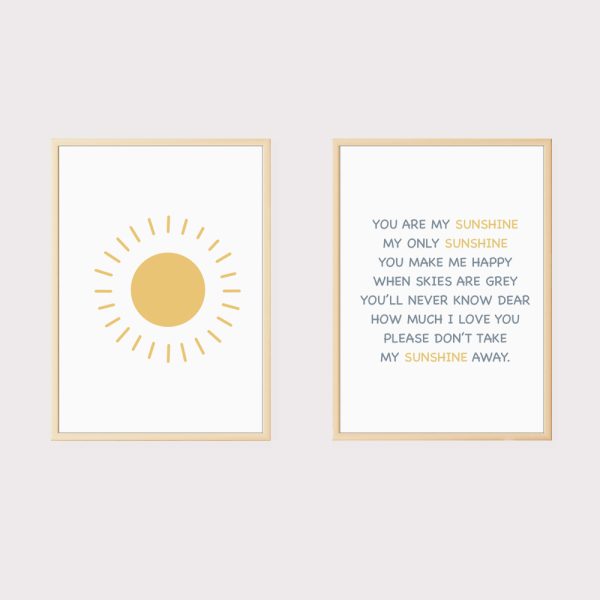 'You Are My Sunshine' Set of 2 Nursery Wall Art UNFRAMED