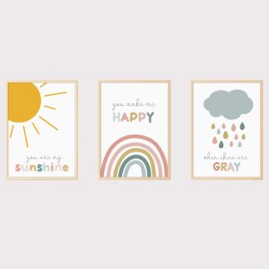 'Sun Rainbow Cloud' Set of 3 Nursery Prints UNFRAMED