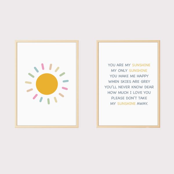 'You Are My Sunshine' Set of 2 Nursery Prints UNFRAMED