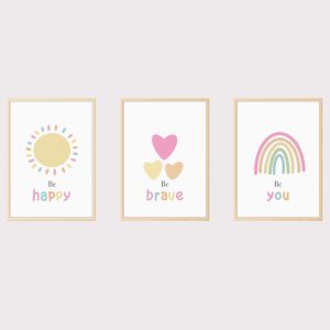 'Be You Be Brave Be Happy' Set of 3 Nursery Prints UNFRAMED