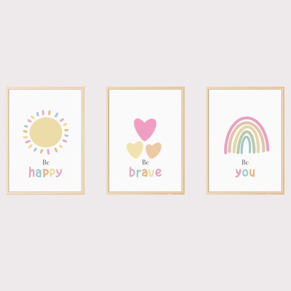 'Be You Be Brave Be Happy' Set of 3 Nursery Prints UNFRAMED