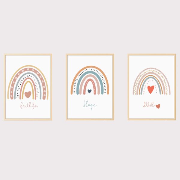 'Faith Hope Love' Set of 3 Rainbow Wall Art UNFRAMED